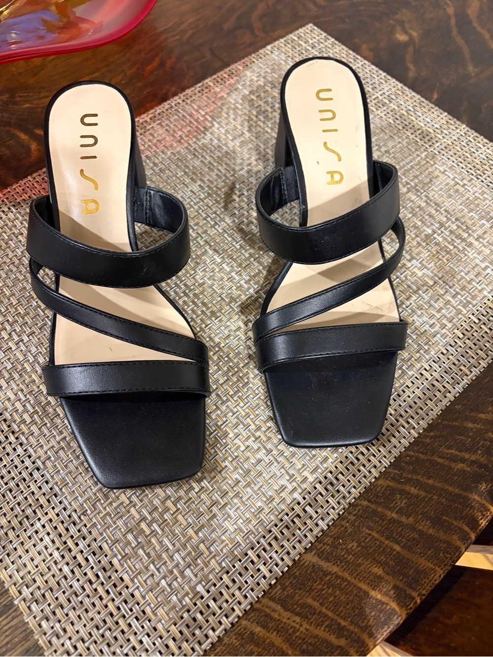 Unisa Black Strappy Square-Toe Slide Sandals